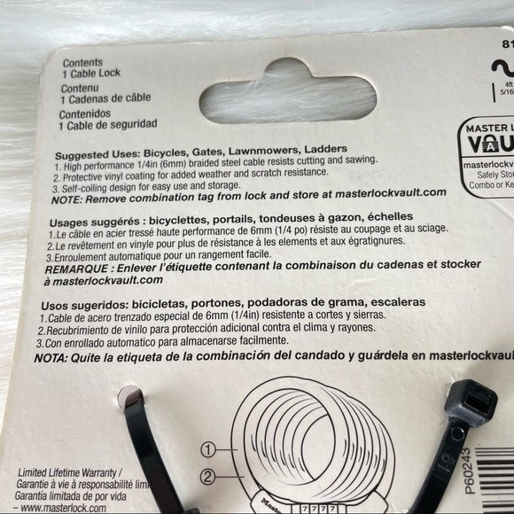 Master Lock 8143D Combination Lock for Bike in Black 4 ft long - Picture 5 of 7